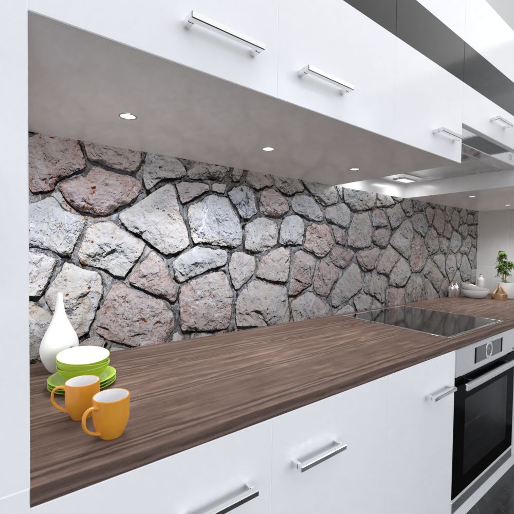 Küchenrückwand Rustikale Quadersteinmauer breit schraeg