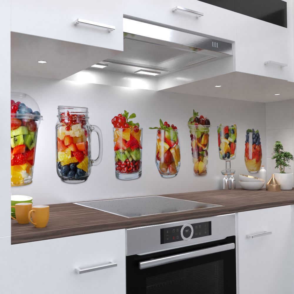 Fruchtgläser Küchenrückwand selbstklebend Wandtattoo für Fliesenspiegel (Materialprobe DinA4)