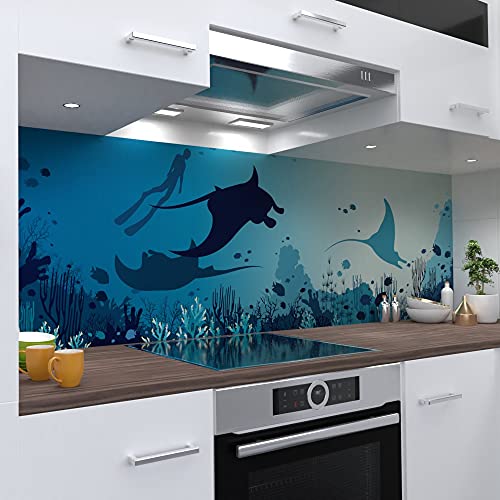 Underwater Panorama Design Küchenrückwand selbstklebend Wandtattoo für Fliesenspiegel