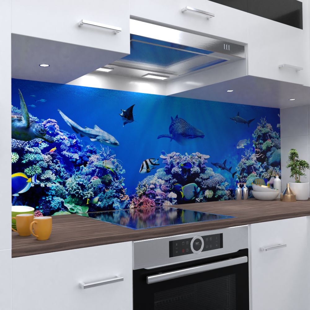 Unterwasserwelt Design Küchenrückwand selbstklebend Wandtattoo für Fliesenspiegel