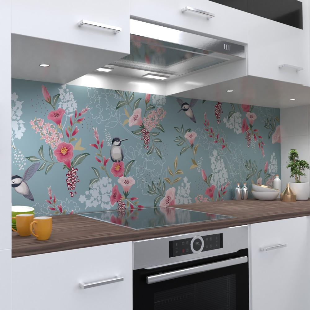 Birds and Flowers Design Küchenrückwand selbstklebend Wandtattoo für Fliesenspiegel