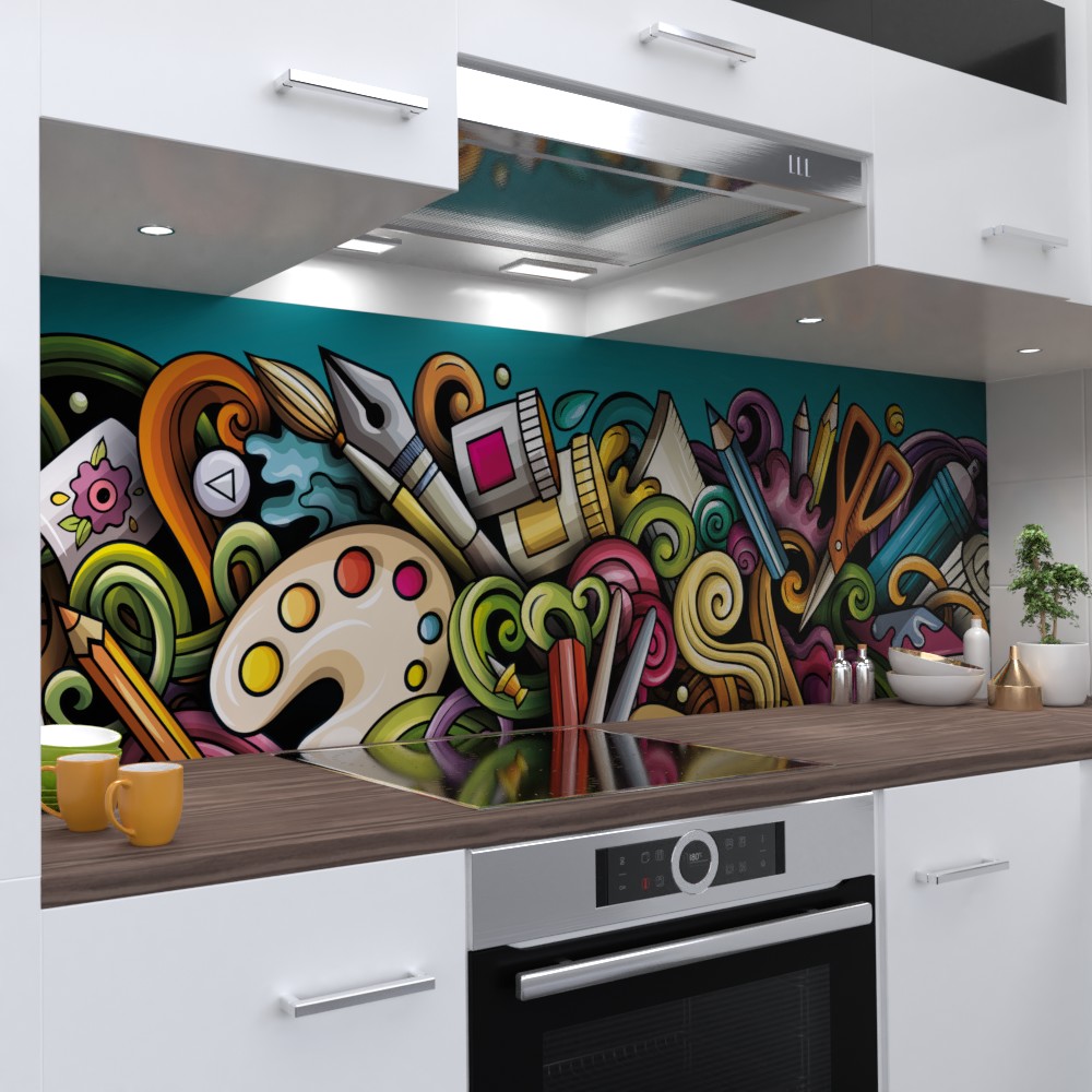 Cartoon Design Küchenrückwand selbstklebend Wandtattoo für Fliesenspiegel